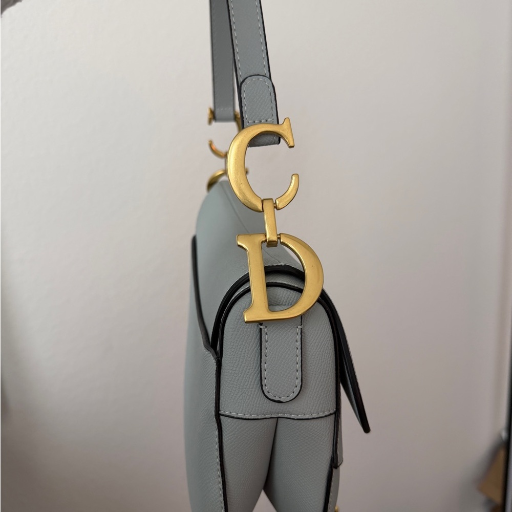 Gray Saddle Shoulder Bag with Gold Hardware